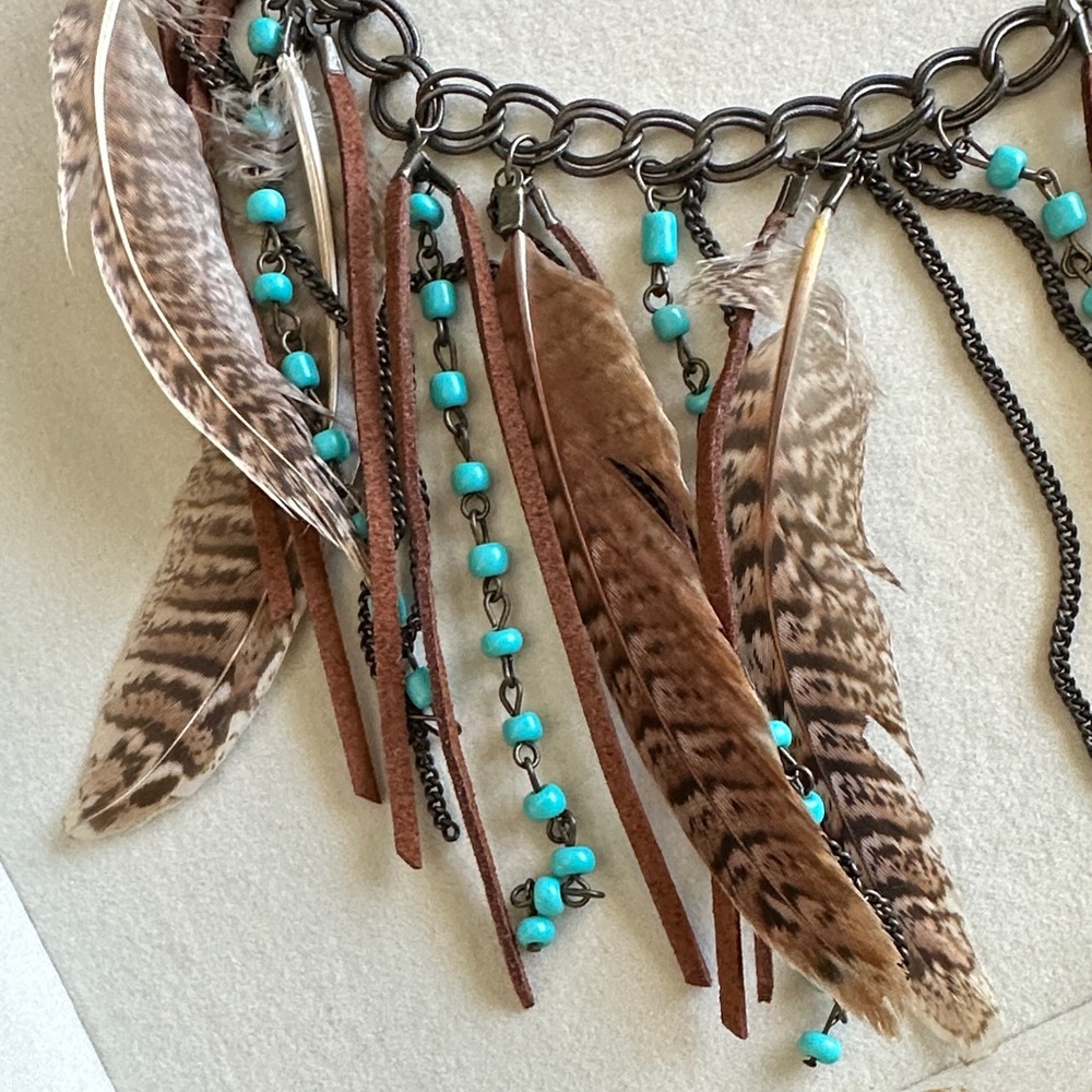 Boho Feather & Turquoise Statement Necklace - Wom… - image 2